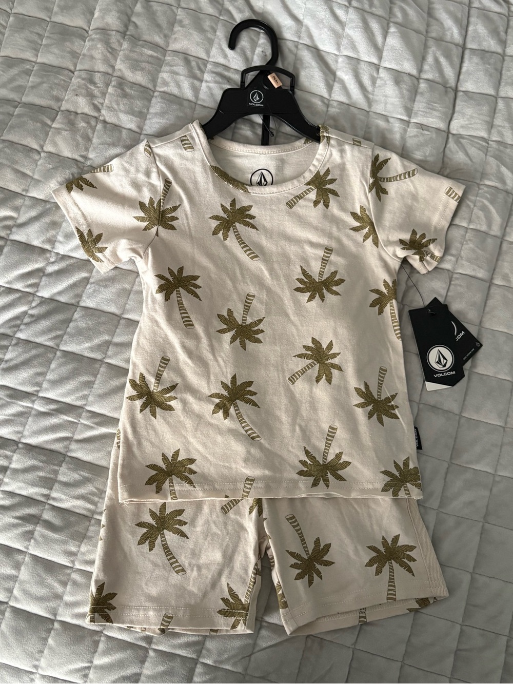 Volcom Cream and Olive Palm Tree Short Set